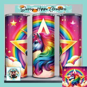Skinny Tumbler Colorful Unicorn Rainbow Star Stainless-Steel 20oz Hand Sublimate
